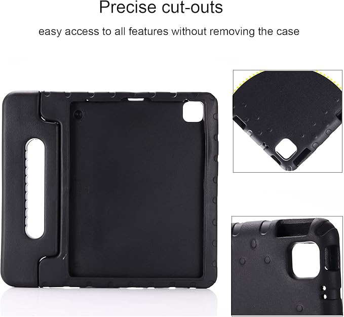 Kids Case for iPad Pro 12.9 inch 6th/5th/4th/3rd Generation 2022/2021/2020/2018 with Pencil Holder,Anti-Slip Handle Stand Lightweight Child Proof EVA Shockproof Rugged Kickstand Cover, Black