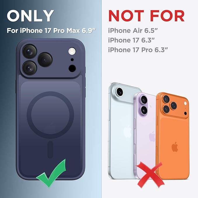 CAPRARO Magnetic for iPhone 17 Pro Max Case, Upgraded [Full Camera Protection] [Compatible with MagSafe] Protective Translucent Matte Women Girl Phone Case Cover, Deep Blue