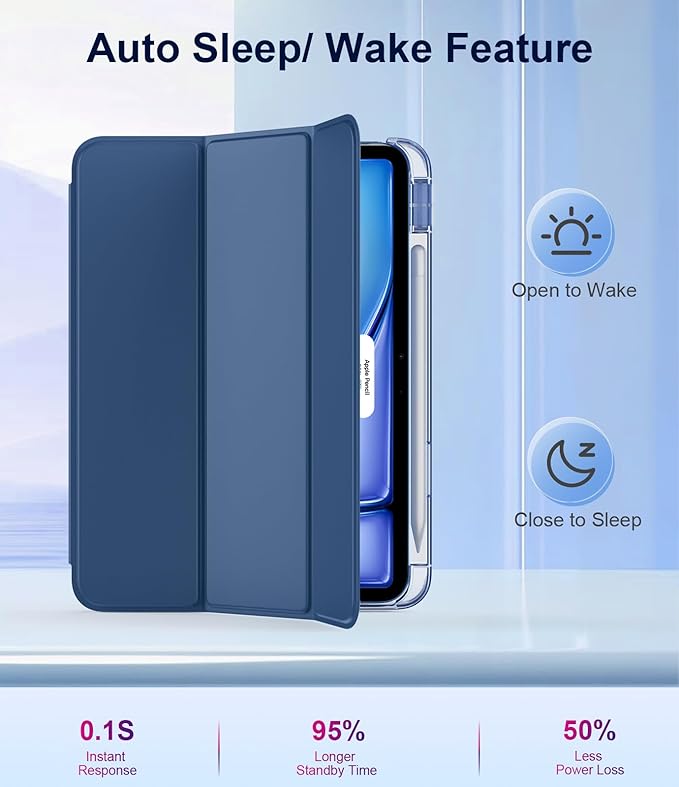 TiMOVO Case for iPad Air 11 Inch M4 2026/M3 2025/M2 2024, iPad Air 5th Generation 2022/4th Gen 2020 10.9 Inch with Pencil Holder, Stand Cover with Translucent Back, Auto Wake/Sleep, Navy Blue