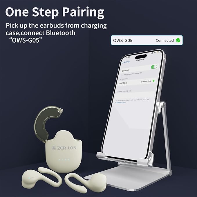 ZER-LON Wireless Earbuds, Bluetooth 5.3 Headphones 60hrs Playtime Noise Cancelling Wireless Headphones Waterproof Over-Ear Buds with Earhooks Built-in Mic Headset for Workout Sports (Cream)