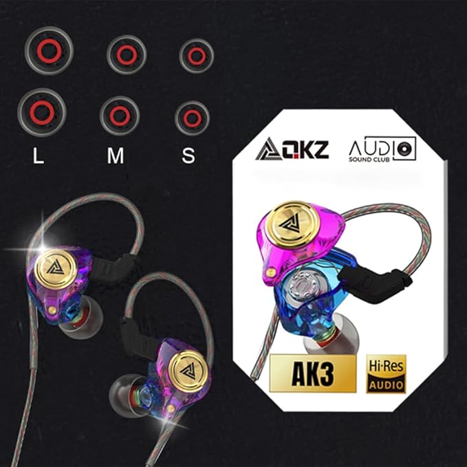 Wired Gaming Earbuds 2Pack, Ak3file in Ear Monitors, Deep Bass Sound Wired Earbuds, HiFi in Ear Headphones with 1DD 10mm Dynamic Driver, IEM for Music Gaming Video Calling (Black+Purple)