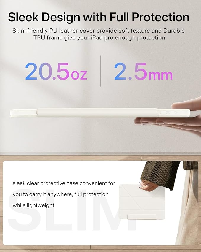 for iPad Pro 13 inch Case M5/M4 (2025/2024), Multi-Angle Y Fold Stand Magnetic Premium PU Leather Full Protective Case with Hidden Pencil Holder (Cream White)