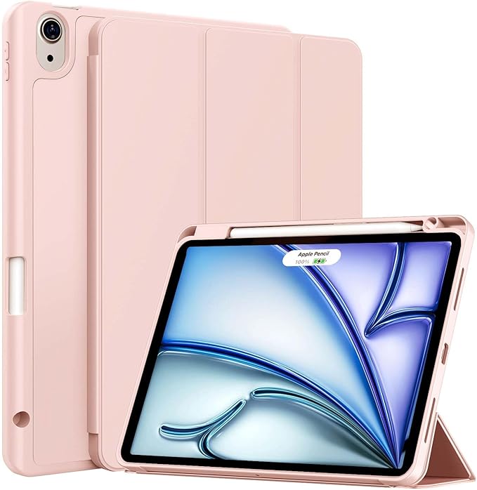 Case for iPad Air 11-Inch M4/M3/M2 2026/2025/2024, iPad Air 5/4 (2022/2020 5th/4th Generation 10.9-Inch) with Pencil Holder, Slim Stand Soft Back Support Touch ID, Auto Wake/Sleep, Light Pink