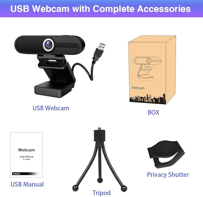 4K Webcam with Microphone and Tripod, USB Web Camera for PC and Laptop, 8MP Widescreen for Video Calling, Recording, Streaming and Conference