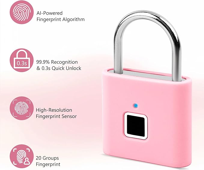 UMIKSMART Fingerprint Padlock with Silicone Protective Cover & Charm, Smart Keyless Padlock for School Locker, Gym Locker, Backpack and Travel Bag, Gift for Kids, Teens and Friends