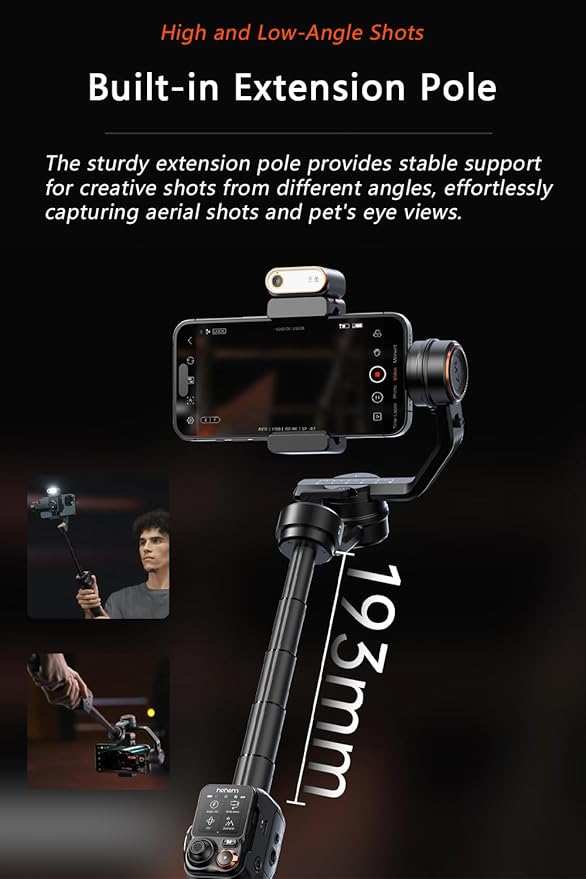 Hohem iSteady M7 Gimbal Stabilizer for Smartphone, Magnetic AI Tracker Fill Light, Detachable Touchscreen Remote Controller, Built-in Extension Rod, 500g Payload Gimbal Stabilizer for iPhone Android