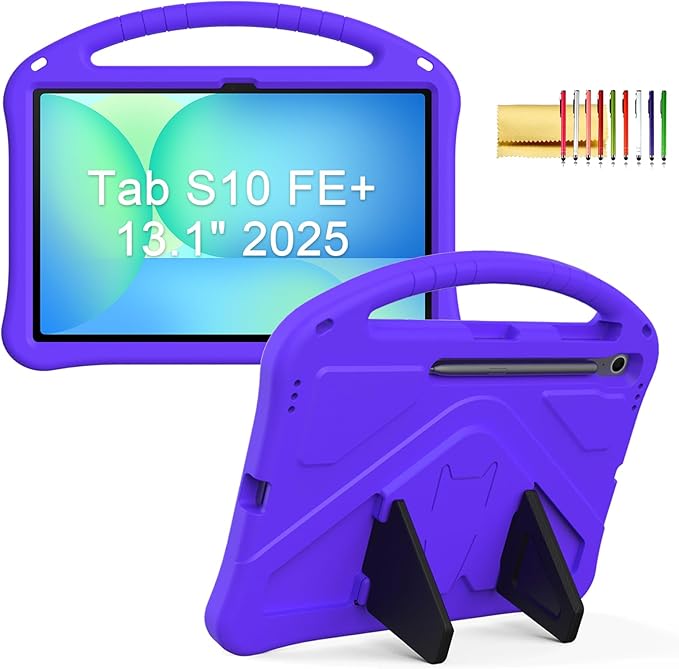 Kids Case for Samsung Galaxy Tab S10 FE+ (Plus) 13.1" 2025, Techcircle Light Weight Shock Proof EVA Foam Handle Rugged Stand Protective Cover, Purple