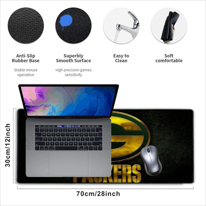Large Gaming Mouse Pad,Stitched Edges Extended Mousepad with Non-Slip Rubber Base for Laptop Computer Desktop Keyboard,Football Fans Dark Yellow Design Mat
