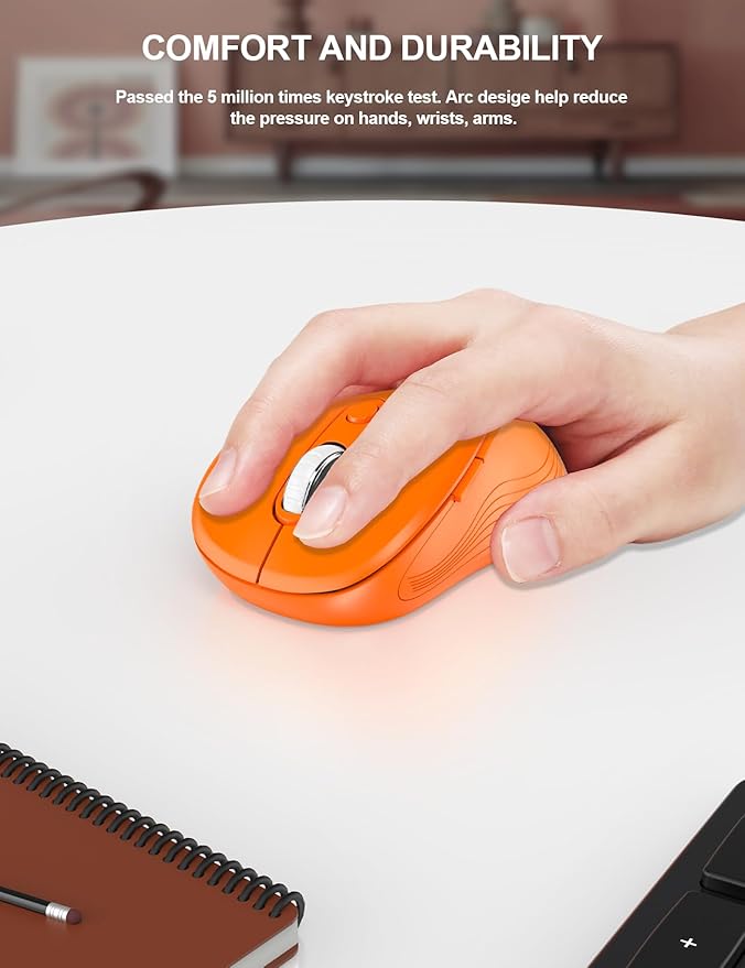 Trueque Wireless Mouse for Laptop, 2.4GHz Ergonomic Computer Mouse with Back & Forward Buttons, 3 Adjustable DPI Levels, 6 Buttons, Optical USB Cordless Mice for Windows PC, M01 (Orange)
