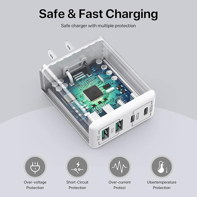 SCCVEE USB C Wall Charger, 40W 4-Port USB C Charger Block, Fast Charging Block Dual Port PD+QC Wall Plug Multiport Type C for iPhone 16/1514/13/12/11/Pro Max/XS/XR/8/7, iPad, Samsung Phone, Tablet
