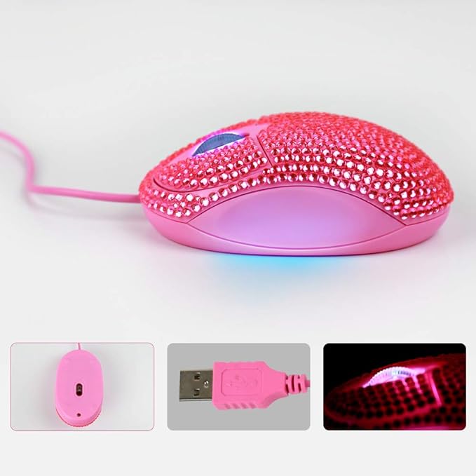 SOON GO Pink Mouse for Laptop Computer Mice with Crystal Bling Rhinestone Funny Personalized Gift for Kids and Teen Girl Birthday Kids Mouse fit for 6 7 8 9 10 Yr Old Girl