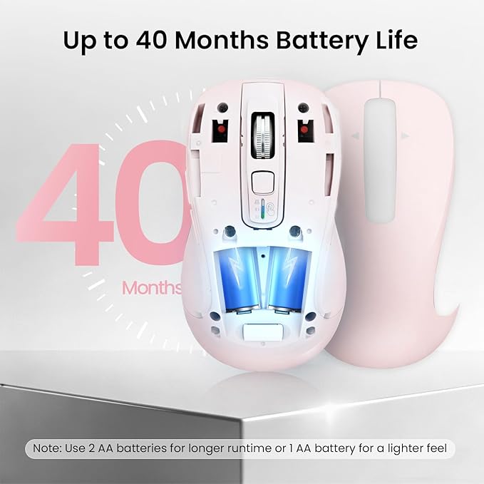 CITLLA Wireless Bluetooth Mouse (USB + BT1 + BT2), Full Size Mouse, 4-Way Scrolling, Multi-Device Silent for Computer, Laptop, iPad, MacBook (Pink)