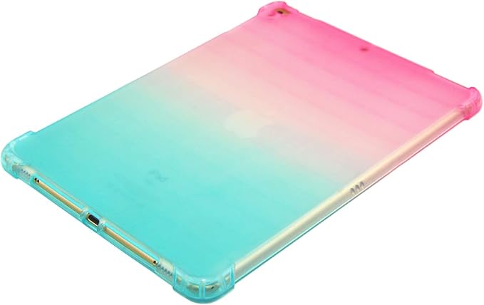 for Apple iPad 9th/8th/7th Generation Case 10.2 inch (2021/2020/2019),Slim Lightweight Translucent Clear Soft TPU Back Shockproof Cover Silicone Corner Protective Tablet Shell, Pink & Green