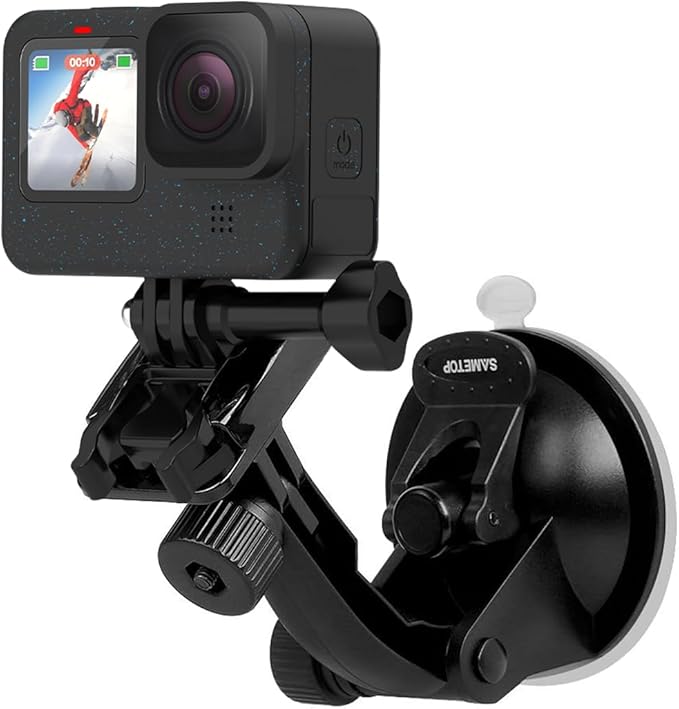 Suction Cup Mount Compatible with Gopro Hero 13, 12, 11, 10, 9, 8, 7, 6, 5, 4, Session, 3+, 3, 2, 1, Hero (2018), Max, Fusion, DJI Osmo Action Cameras; Perfect for Car Windshield and Window