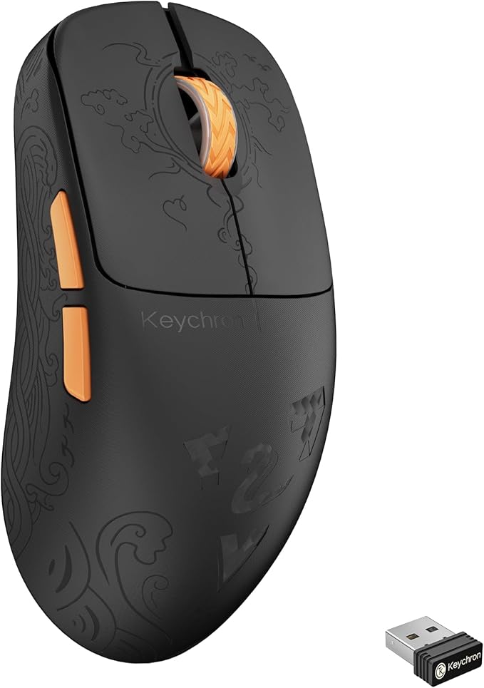Keychron G3 8K Carbon Fiber Wireless Gaming Mouse, 30000 DPI - PAW 3950 Sensor, 47±3g Ultra-Lightweight, Wired/BT/2.4GHz, 160Hr Battery Life, 5 Programmable Buttons, Windows/Mac/Linux - Black
