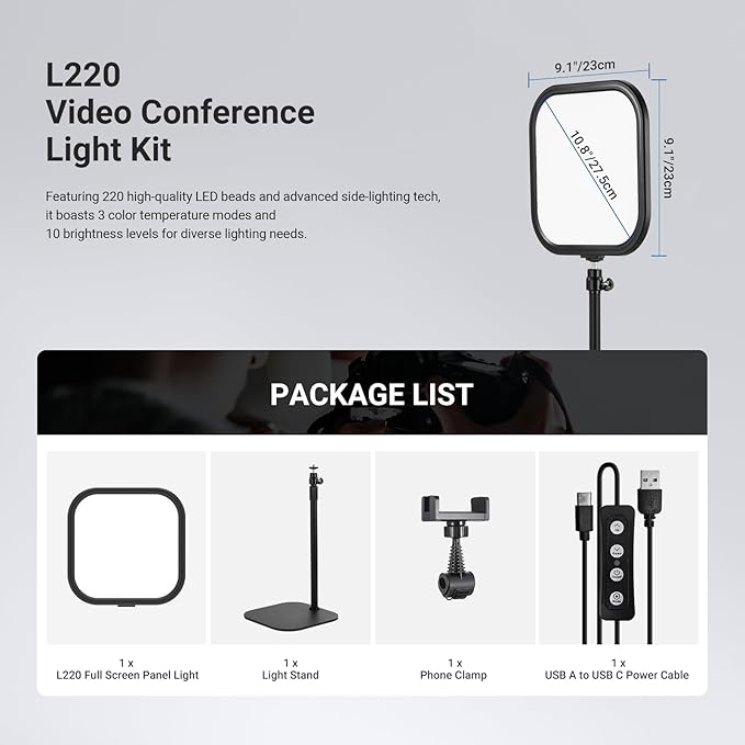 NEEWER Basics 10.8" Video Conference Lighting with Desk Stand & Phone Holder, 15W Bi Color Edge Lit Full Screen Light CRI95+ for Computer Laptop Webcam Zoom Calls Streaming