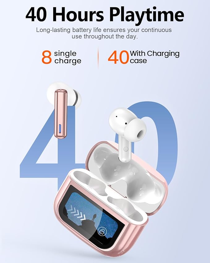 ZIUTY Wireless Earbuds Bluetooth Headphones, ANC/ENC Noise Cancelling, Ear Buds with Multifuntional Touch Screen, 40H Stereo Sound for Sports, IPX7 Clear Calls, 5 EQ for iOS Android (Rose Gold)