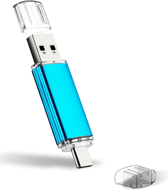 64GB Type C Flash Drives USB 3.0 Thumb Drive 2-in-1 USB A and USB C Memory Stick for Smartphone Tablet Mac Computer, 64 GB, Blue