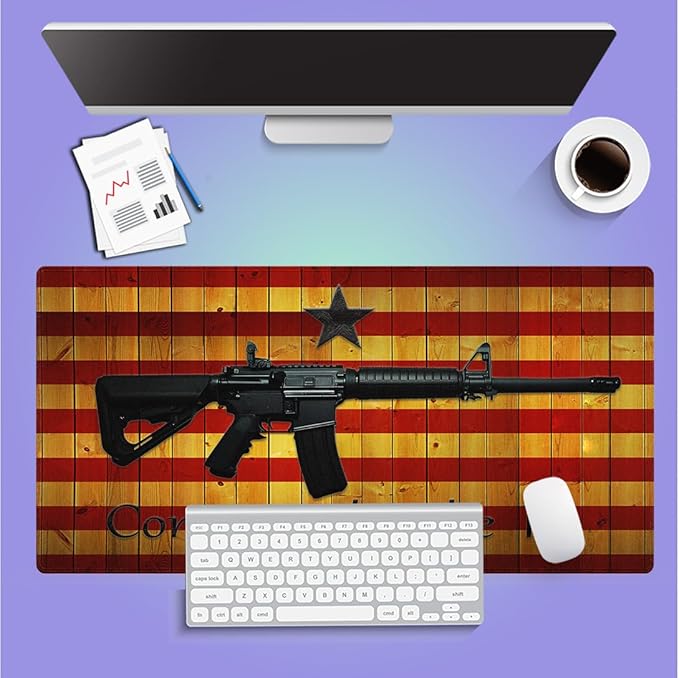 Large Gaming Mouse Pad (31.5" x 15.8") - Cool AR-15 Come and Take It Flag Rustic Wood Grain Red Yellow Stripes, Extra XXL Office Accessories, Premium Stitched Anti-Slip Office Desk Mat