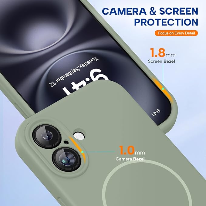 Miracase Magnetic for iPhone 16 Plus Case, [Soft Anti-Scratch Microfiber Lining], Magnetic for MagSafe, Liquid Silicone Shockproof Drop Protection Phone Case for 16 Plus,Patina Green