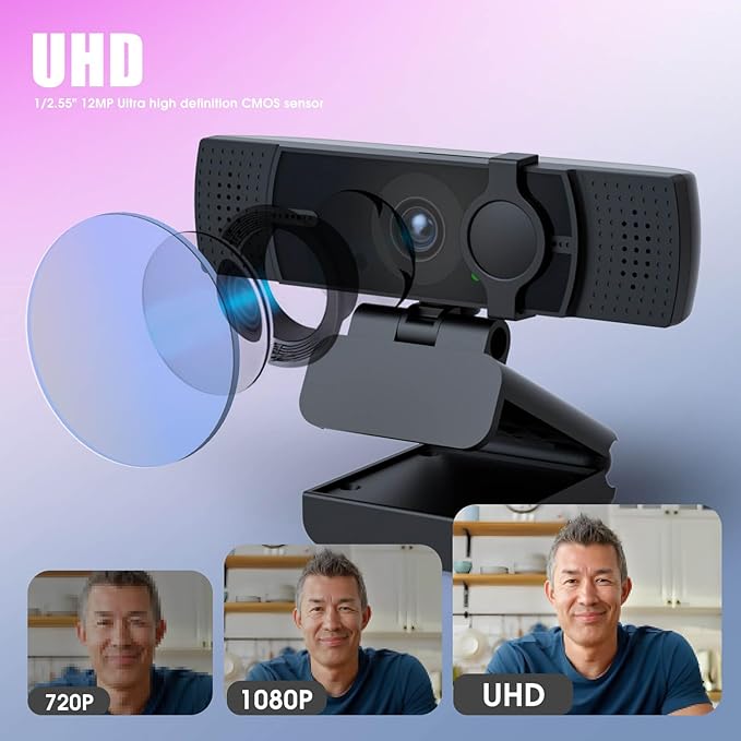 4K Webcam for PC & Laptop - Ultral HD 4K, AI Autofocus, Support DZoom and ePTZ, Built-in Noise-Canceling Mics and Slidable Privacy Cover for Business Meetings, Conferencing & Video Calls