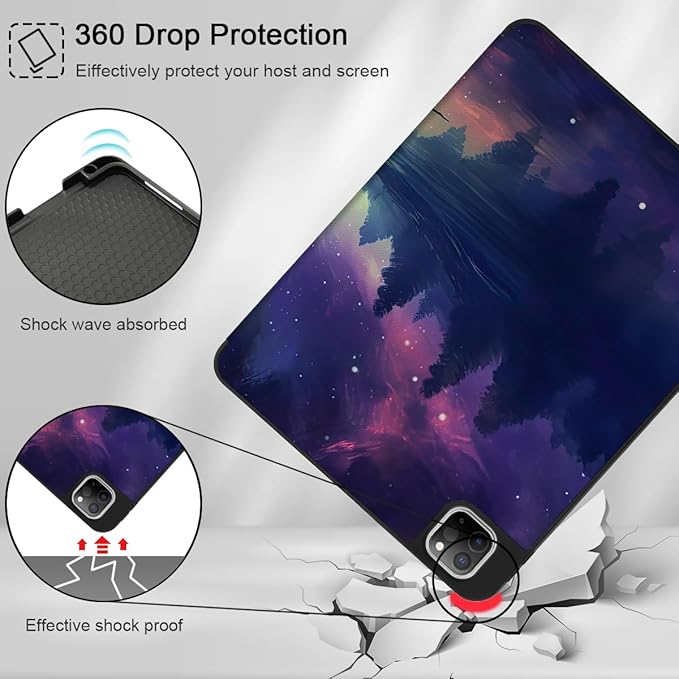 Tuiklo for iPad Pro 12.9 inch 6th / 5th / 4th / 3rd Generation 2022 2021 2020 2018 Release Case- Built in Pencil Holder Slim Protective Cover with Auto Wake/Sleep, Cat and Moon