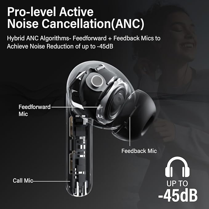 Hybrid Active Noise Canceling Wireless Earbuds, 6 Mics ENC Clear Call Ear Buds, Hi-Res Audio Deep Bass Bluetooth 5.4 Headphones, 48H Playtime, IP7, 8 EQ Modes, Wireless Charging, Multipoint Connection