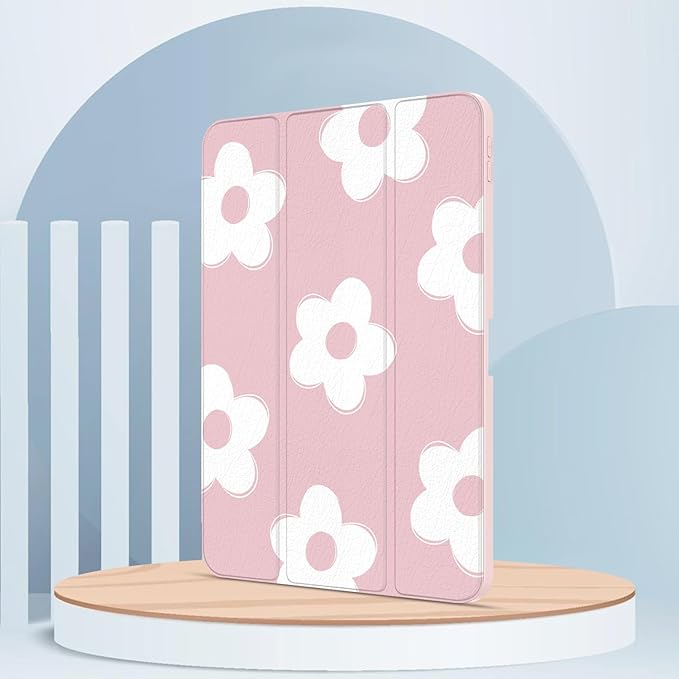 Case for iPad Pro 11-Inch M5/M4 2025/2024 (6th/5th Generation), Case with Pencil Holder, Clear Back Cover Cute Cool Design for Women Girls, Auto Sleep/Wake, Pink White Flower