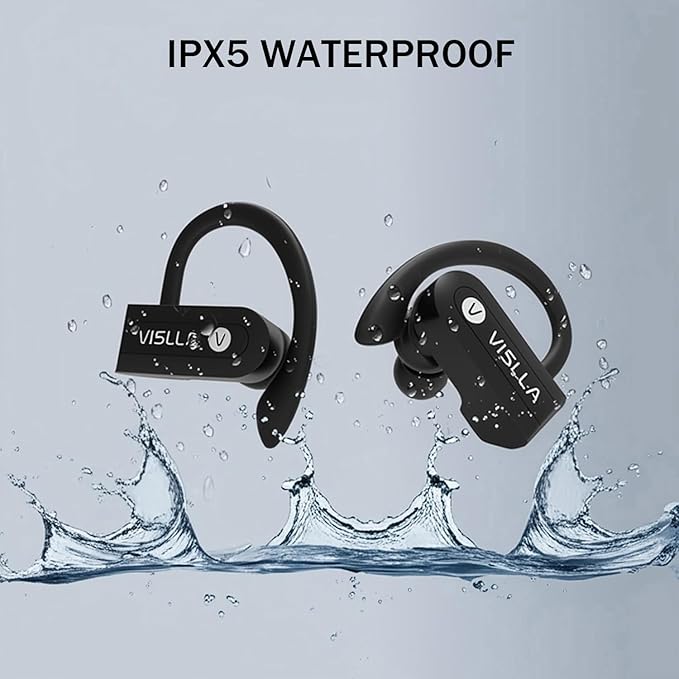 Vislla Wireless Earbuds, Bluetooth Earbuds with Earhooks Over Ear, 82H Long Battery Life,HiFi Running Headphones with Mic,PU Leather Charging Case,Waterproof Sport Ear Buds for Android Gym Working Out