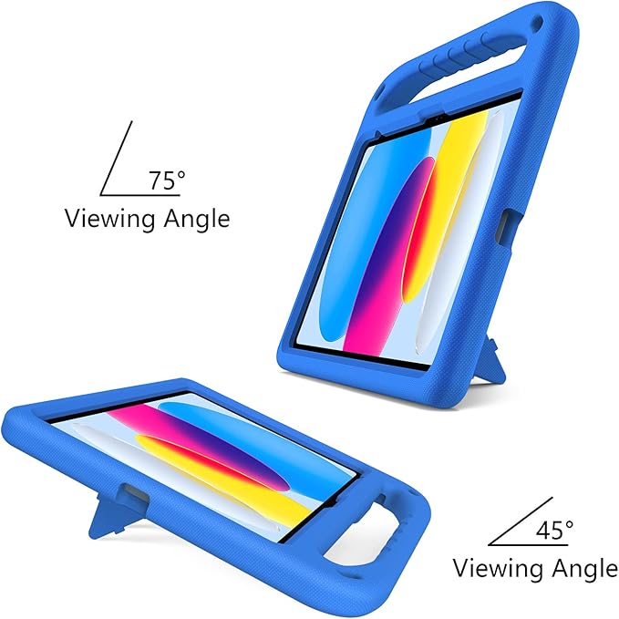 for iPad A16 Case 11th Generation 2025 11 Inch, iPad 10th Generation 10.9" 2022 Case, Kids Friendly Lighweight EVA Foam Shoulder Strap Shockproof Stand Cover for Girls Boys, Blue