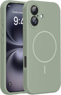 Miracase Magnetic for iPhone 16 Plus Case, [Soft Anti-Scratch Microfiber Lining], Magnetic for MagSafe, Liquid Silicone Shockproof Drop Protection Phone Case for 16 Plus,Patina Green