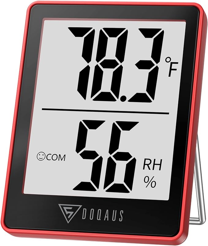 DOQAUS Digital Hygrometer Indoor Thermometer Humidity Gauge Room Thermometer with 5s Fast Refresh Accurate Temperature Humidity Monitor for Home, Bedroom, Baby Room, Office, Greenhouse, Cellar, Red