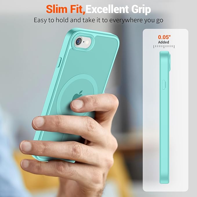 SUPFINE Magnetic for iPhone SE Case 2022 (3rd)/2020 (2nd), iPhone 8 Case (Compatible with MagSafe) (Military Grade Drop Protection) Slim Translucent Matte Phone Case,Blue Green