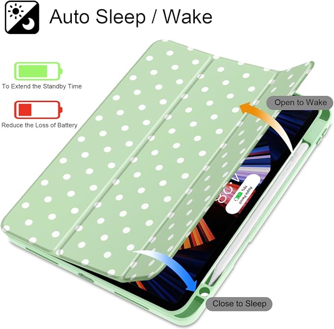 Tuiklol for iPad Pro 12.9 Inch 6th/5th/4th/3rd Generation 2022 2021 2020 2018 Case,Built-in Pencil Holder Clear Transparent Protective Back Shell Cover with Auto Sleep/Wake, Spot-Green
