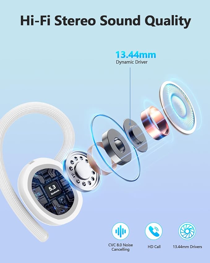 Wireless Earbuds, 2026 Bluetooth 5.3 Headphones HiFi Stereo, Bluetooth Earbuds with ENC Noise Cancelling Mic, IP7 Waterproof in Ear Earphones, 128H Dual LED Display Ear Buds for Workout Sports
