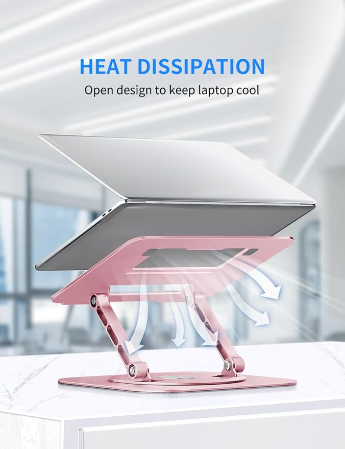 AOEVI Adjustable Laptop Stand with 360 Rotating Base, Computer Stand for Laptop Ergonimic Foldable Laptop Riser for Desk Compatible with MacBook Pro/Air Notebook up to 16 Inches,Pink