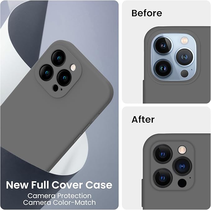 FireNova Designed for iPhone 13 Pro Max Case, Silicone [Camera Protection] Phone Case, Soft Anti-Scratch Microfiber Lining Inside, 6.7 inch, Space Gray