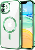 Hython Magnetic Clear for iPhone 11 Case with Camera Lens Protector [Compatible with MagSafe] Luxury Plating Edge Slim Soft TPU Cover Protective Phone Case for iPhone 11 6.1", Light Green