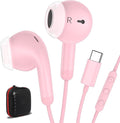 USB C Earbuds Wired USB Type-C Headphones for Apple iPhone 17 16 15 Pro/iPad 10th Generation for Galaxy S26 Pixel 10 Earphones with Microphone Volume Control Noise Isolating HiFi Stereo Headset Pink