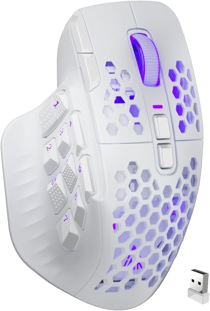 SOLAKAKA SM809 Pro MMO Gaming Mouse with 9 Side Buttons,24000 DPI RGB Mouse for Gamer,16 Programmable Macros MMO Mouse,White