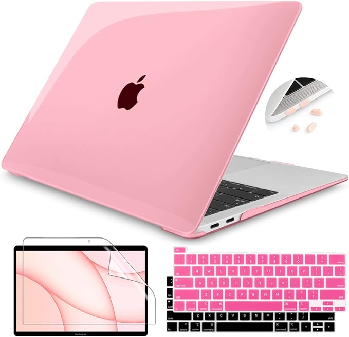 Teryeefi Compatible with MacBook Pro 13 inch Case 2022 2021 2020-2016 Release A2338 M1 M2 A2289 A2251 A2159 A1989 A1706 A1708, Plastic Hard Shell Case & Keyboard Cover & Screen Protector, Crystal Pink