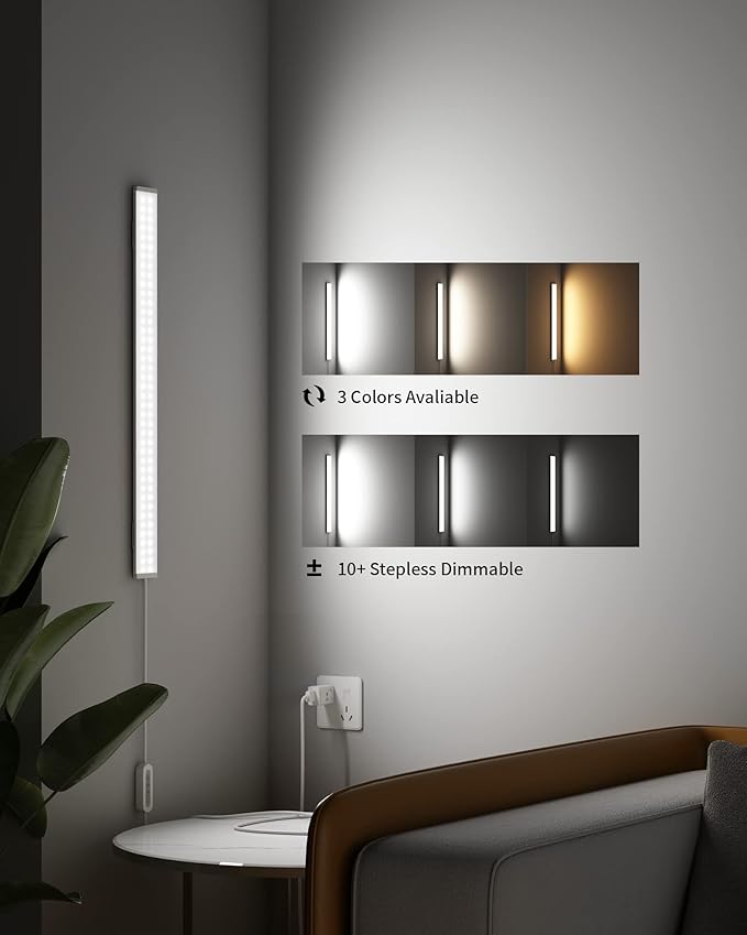 ASOKO Dimmable Desk Light Strip Bar, 3 Temps Under Cabinet Lighting with Memory Function, 24inch Plug in USB Led Undercounter Light for Kitchen/Shelf/Workbench/Desk (3000K/4000K/6000K)