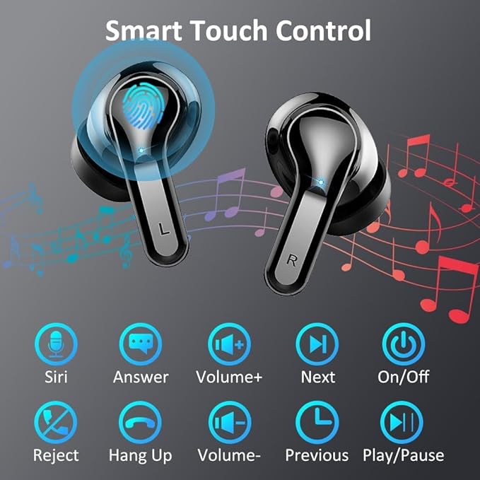 Wireless Earbuds, 2026 Bluetooth 5.4 Headphones NEW Ear Buds 40H Bass Stereo in-Ear Earphones ENC Noise Cancelling Earbuds with 4 HD Mic, USB-C LED Display IP7 Waterproof Sport Headset for Android iOS