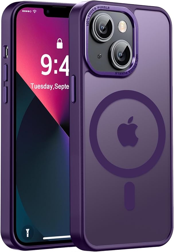 Newfuture Designed for iPhone 13 Case & iPhone 14 Case with Magnetic [13 FT Military Drop Protection] [Compatible with Magsafe] Translucent Shockproof with Anti-Fingerprint Phone Case, Deep Purple
