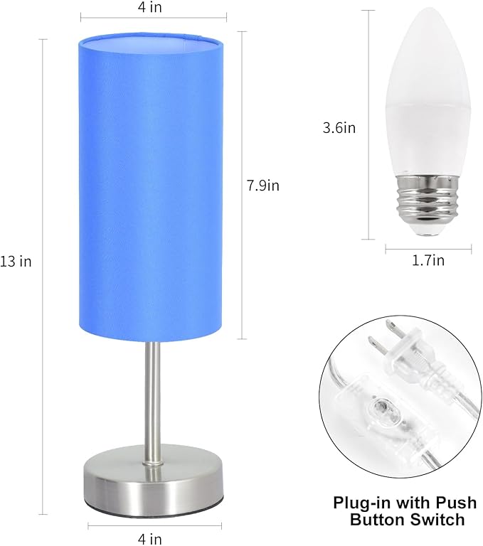RISLG 2 Pack Small Table Lamps for Bedroom, Bedside Lamps for Nightstand with Wire Switch, Minimalist Modern Desk Lamps with Linen Fabric Shade for Kids Room Living Room Office Dorm, Bulb Included