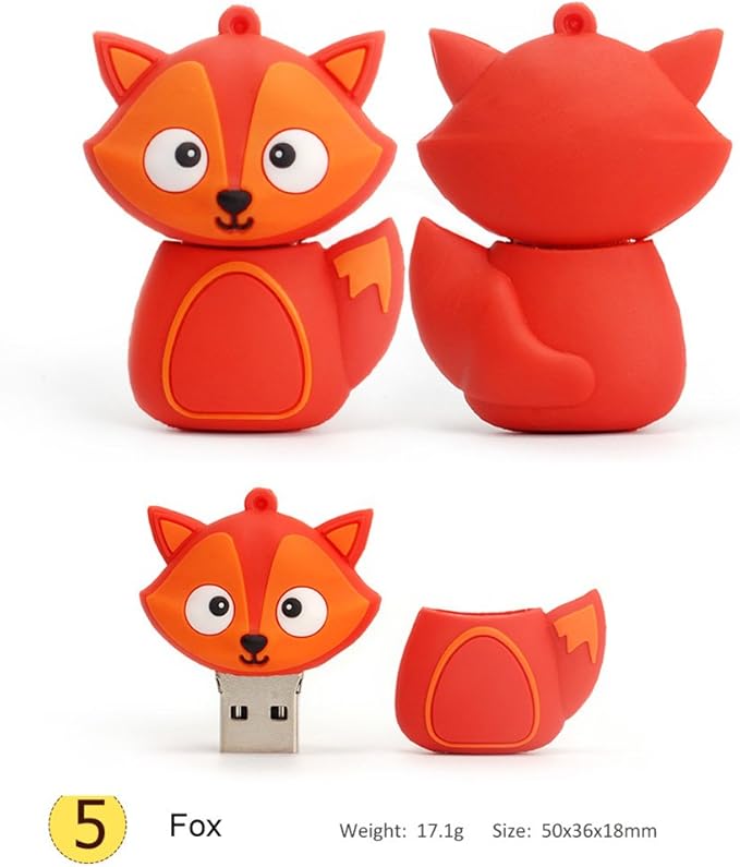 5x32GB USB Flash Drive with Chain Cute Animals Owl Penguin Bee Fox Computer Memory Stick USB 2.0 for Students