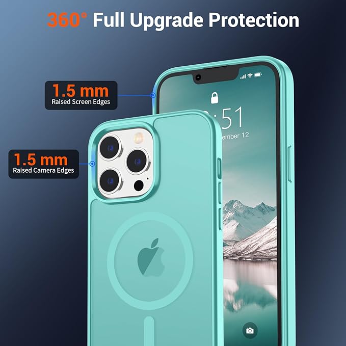 SUPFINE Magnetic for iPhone 13 Pro Max Case (Compatible with MagSafe) (Military Grade Drop Protection) Slim Translucent Matte Shockproof with Anti-Fingerprint Phone Case,Blue Green