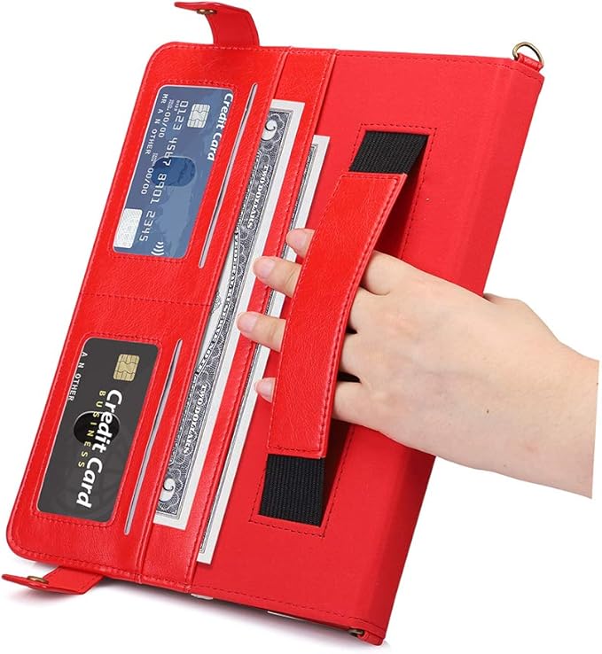 Handbag Case for iPad 10.2" (2019-2021) & iPad Pro/Air 10.5", Techcircle Folio Stand iPad Crossbody Wallet Case with Pencil Holder & Envelope Pocket, Hand Strap+Shoulder Strap Protective Cover, Red