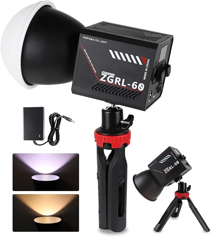 60W COB LED Video Light Handheld Portable with 8000 mAh Battery Dual-Color Photography Lighting Spotlight for Studio, Streaming, Phone Video, 2800K-6500K, 8 Lighting Effects, CRI ≥95
