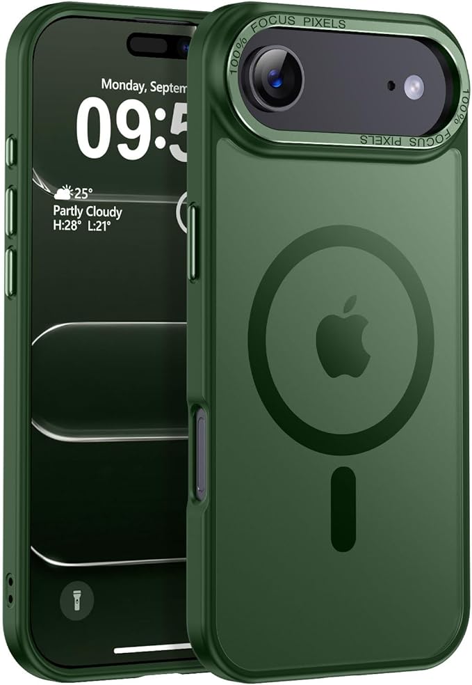 Newfuture Magnetic for iPhone Air Case [Compatible with Magsafe] [Military Grade Drop Protection] Translucent Matte Anti-Scratch Shockproof Protective Phone Cover 6.5 Inch, Dark Green